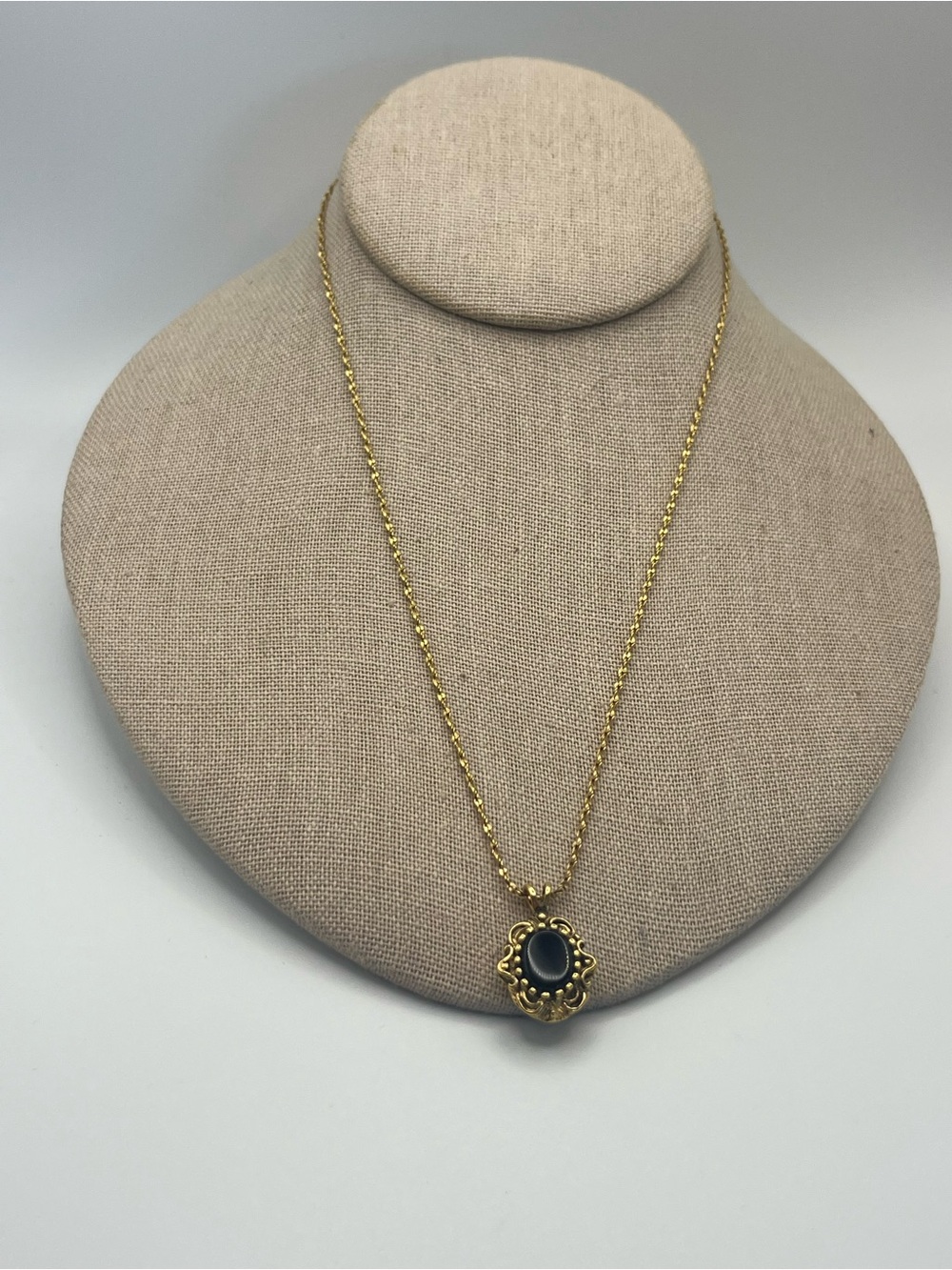 Vintage Merlite Gold-Tone Pendant Necklace with Black Stone - Women's Jewelry
